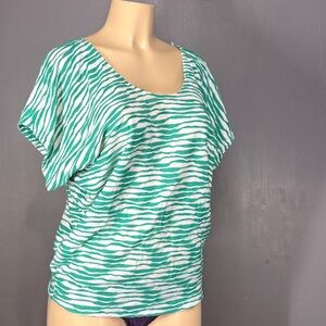 Kim & Cami Animal-Like Print | Dolman Sleeve Top | Green | Size S